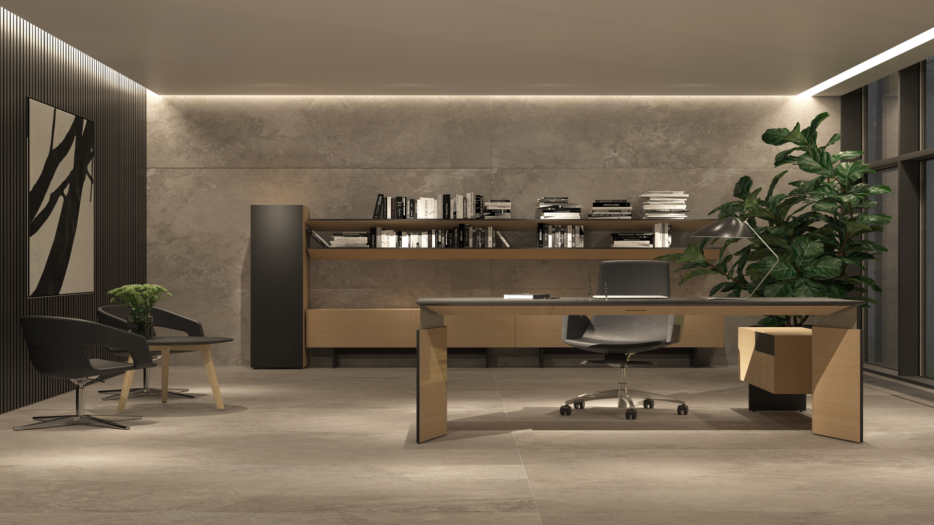 MOVE&LEAD, H16B01 - Black HPL Fenix/Black edge, AA - Oak veneer, 2000x850